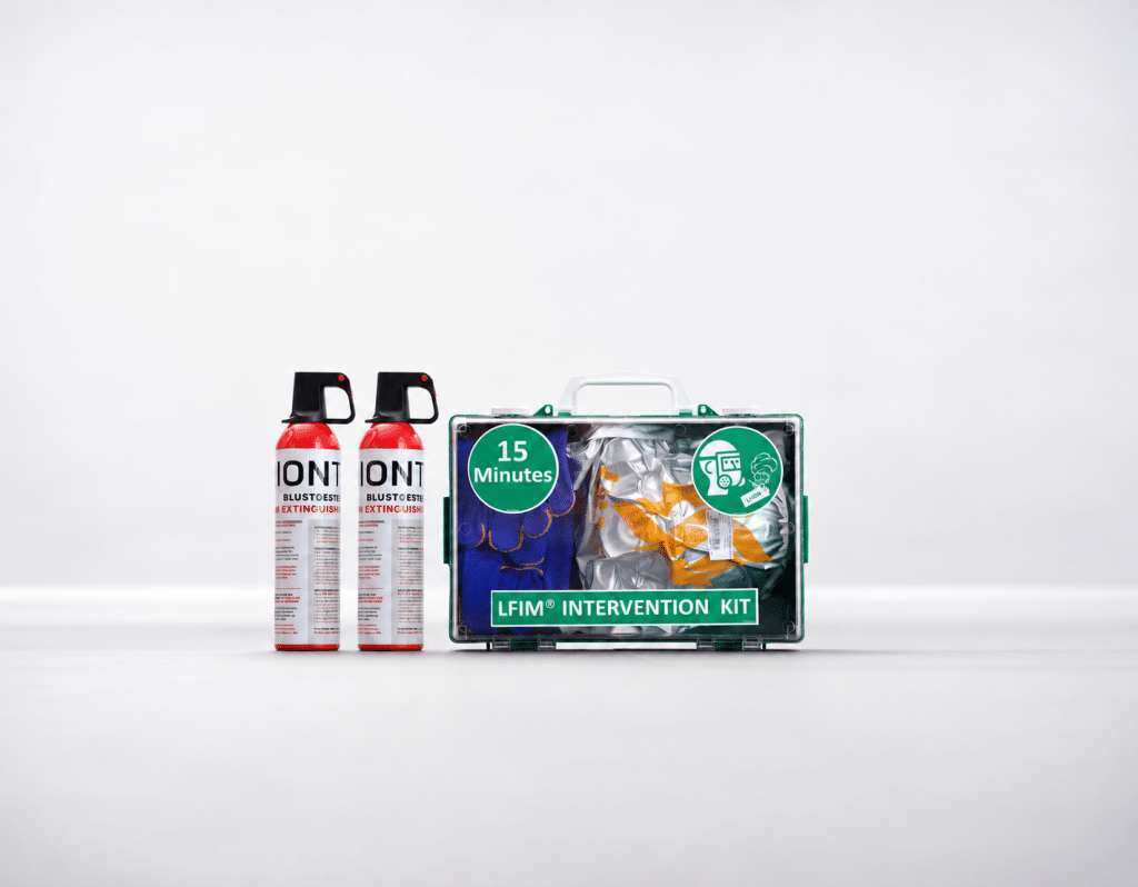 Lithium Fire Office Kit with two 750-ml fire extinguishers and an LFIM emergency response kit