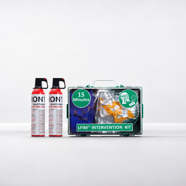 Lithium Fire Office Kit with two 750-ml fire extinguishers and an LFIM emergency response kit