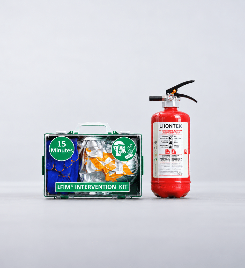 Liiontek 2-liter lithium fire extinguisher for home use, included with the LFIM emergency kit